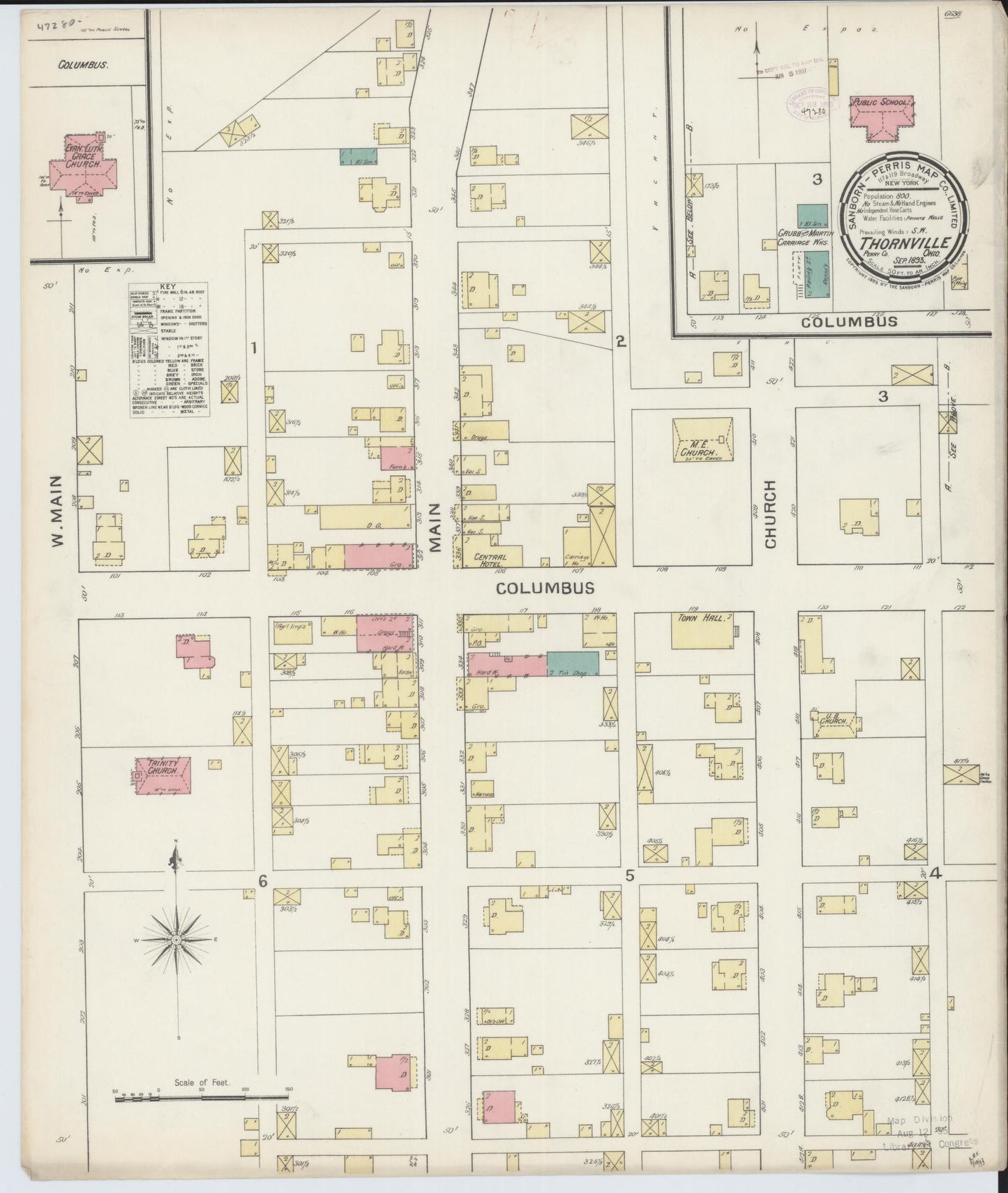 Sanborn Fire Insurance Map from Thornville, Perry County, Ohio (1893), Sheet #0001 - Historic Sanborn Fire Insurance Map Print, vintage old map wall art, antique decor, genealogy gift, Ohio Ohio map