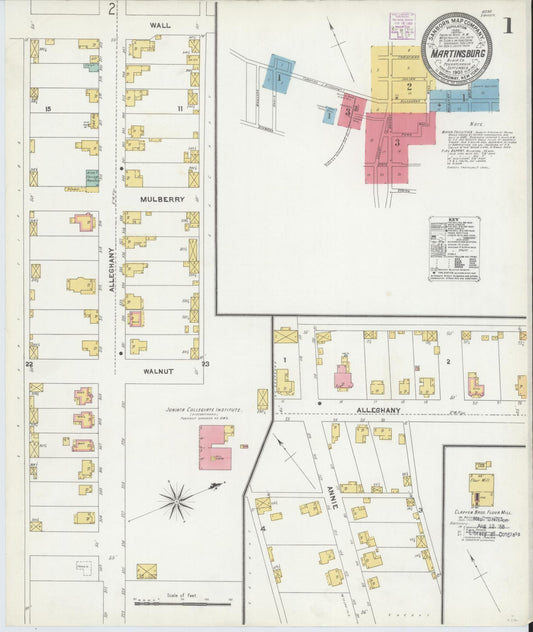 Sanborn Fire Insurance Map from Martinsburg, Blair County, Pennsylvania (1905), Sheet #0001 - Complete Map Set gallery image, historic Sanborn map, vintage wall art, Pennsylvania Pennsylvania