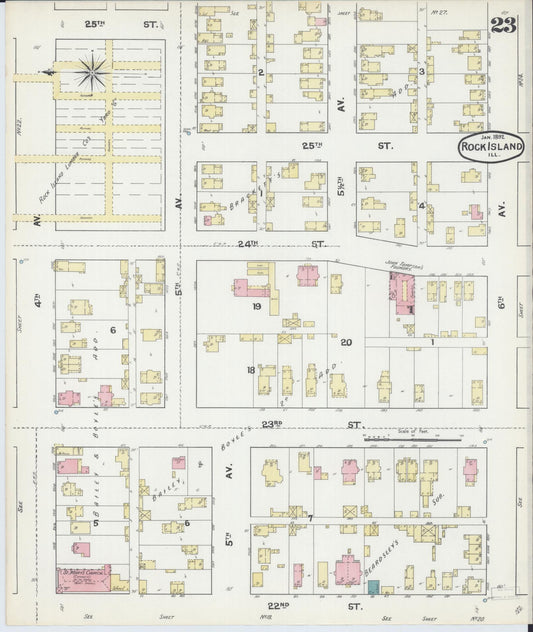 Sanborn Fire Insurance Map from Rock Island, Rock Island County, Illinois (1892), Sheet #0023 - Historic Sanborn Fire Insurance Map Print, vintage old map wall art, antique decor, genealogy gift, Illinois Illinois map
