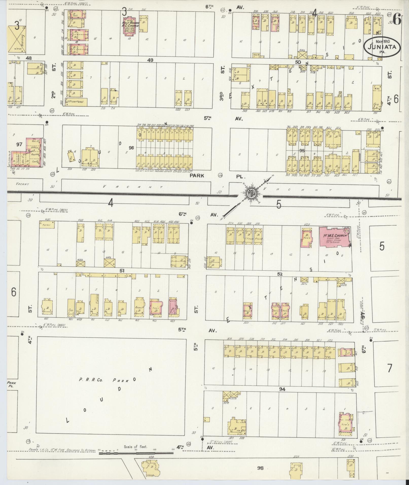 Sanborn Fire Insurance Map from Juniata, Blair County, Pennsylvania (1910), Sheet #0006 - Historic Sanborn Fire Insurance Map Print, vintage old map wall art, antique decor, genealogy gift, Pennsylvania Pennsylvania map