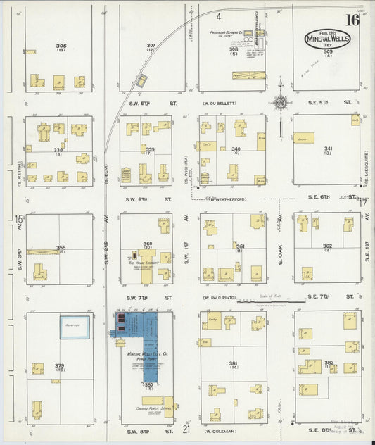 Sanborn Fire Insurance Map from Mineral Wells, Palo Pinto County, Texas (1921), Sheet #0016 - Historic Sanborn Fire Insurance Map Print, vintage old map wall art, antique decor, genealogy gift, Texas Texas map