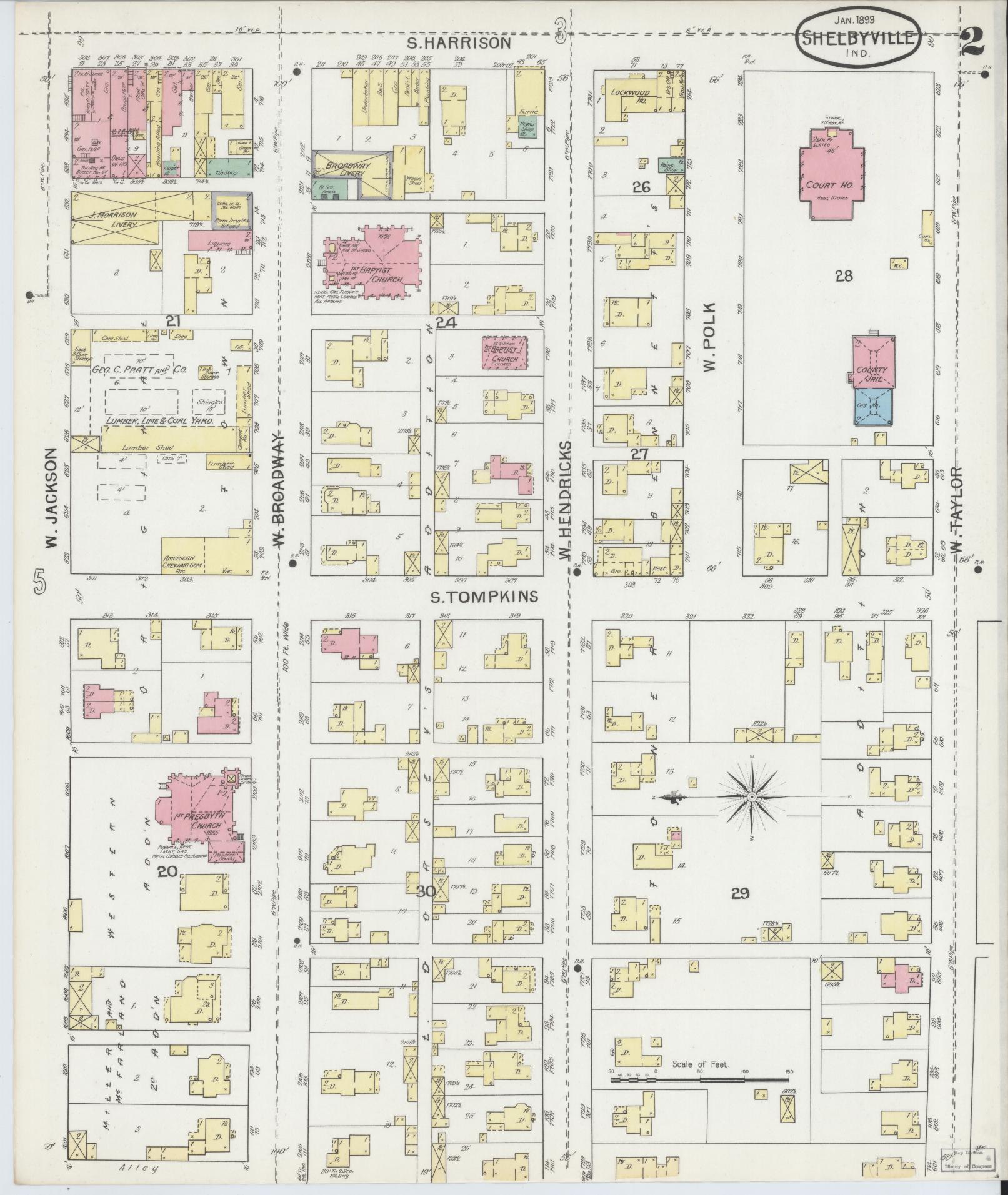 Sanborn Fire Insurance Map from Shelbyville, Shelby County, Indiana (1893), Sheet #0002 - Complete Map Set gallery image, historic Sanborn map, vintage wall art, Indiana Indiana