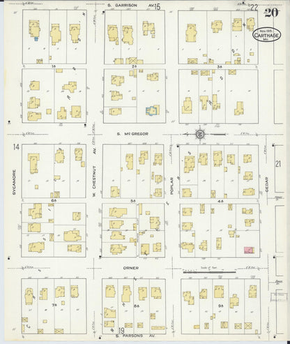 Sanborn Fire Insurance Map from Carthage, Jasper County, Missouri (1915), Sheet #0020 - Complete Map Set gallery image, historic Sanborn map, vintage wall art, Missouri Missouri