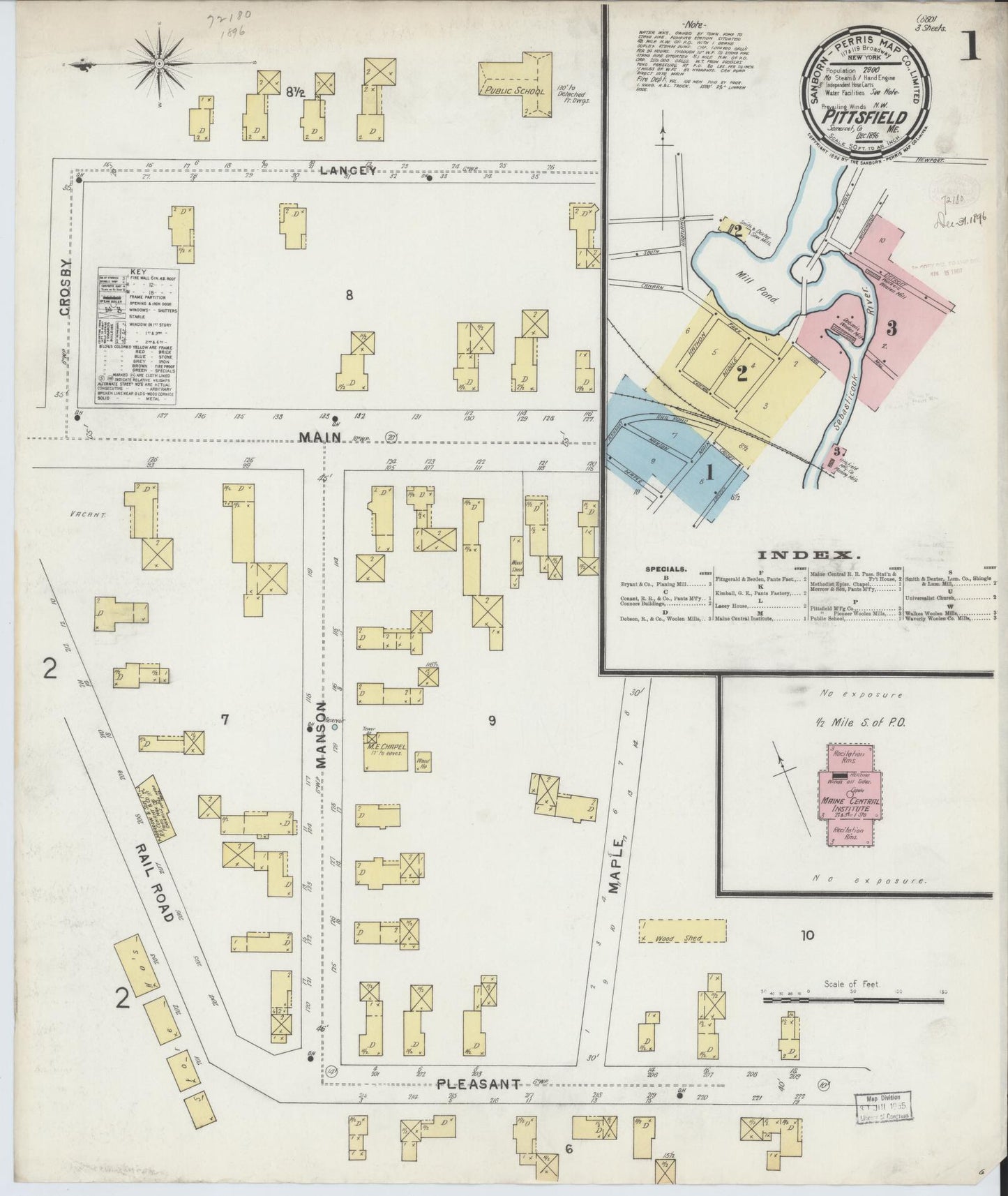 Sanborn Fire Insurance Map from Pittsfield, Somerset County, Maine. (1896) – Historic Sanborn Fire Insurance Map Print