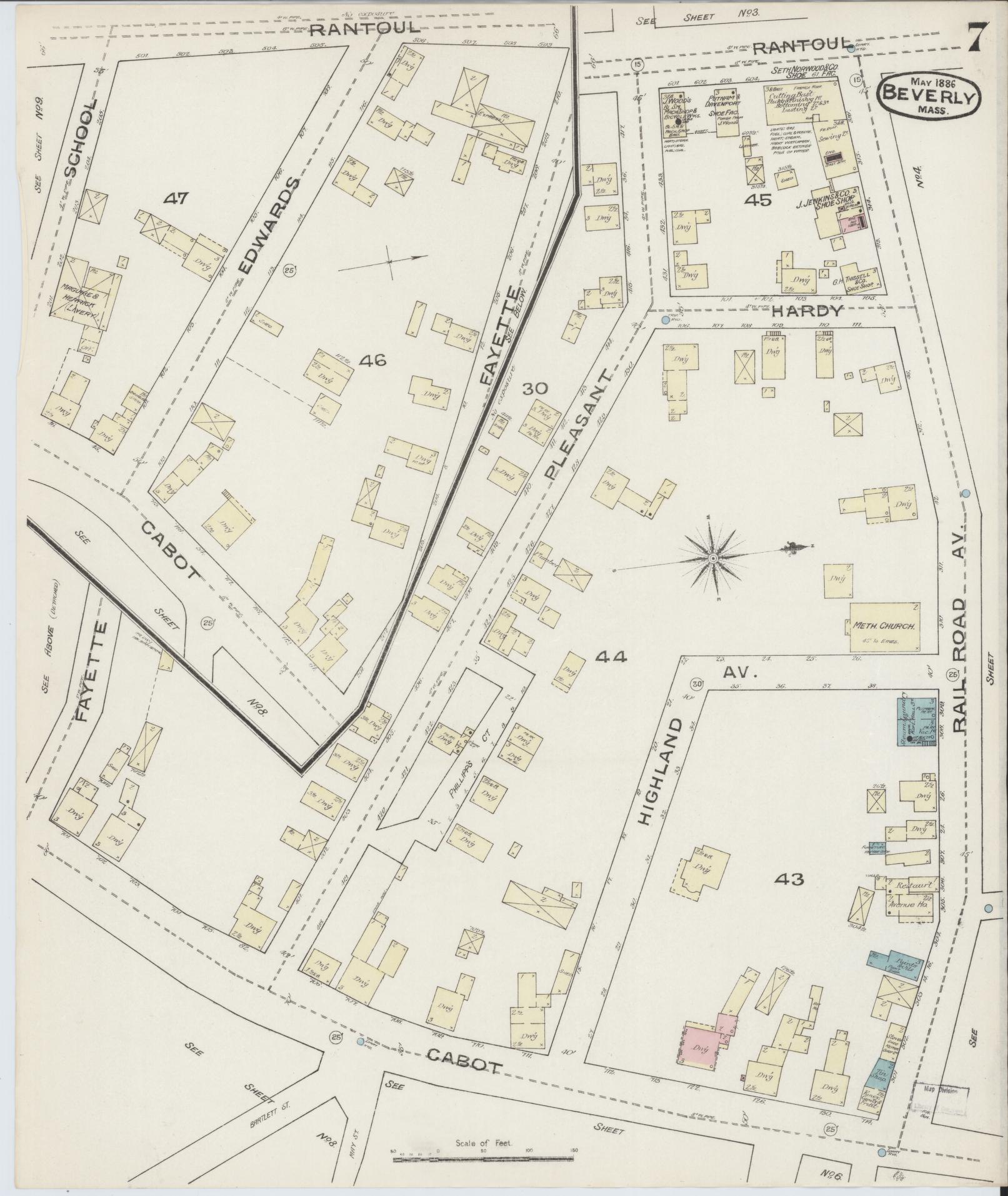 Sanborn Fire Insurance Map from Beverly, Essex County, Massachusetts (1886), Sheet #0007 - Historic Sanborn Fire Insurance Map Print, vintage old map wall art, antique decor, genealogy gift, Massachusetts Massachusetts map