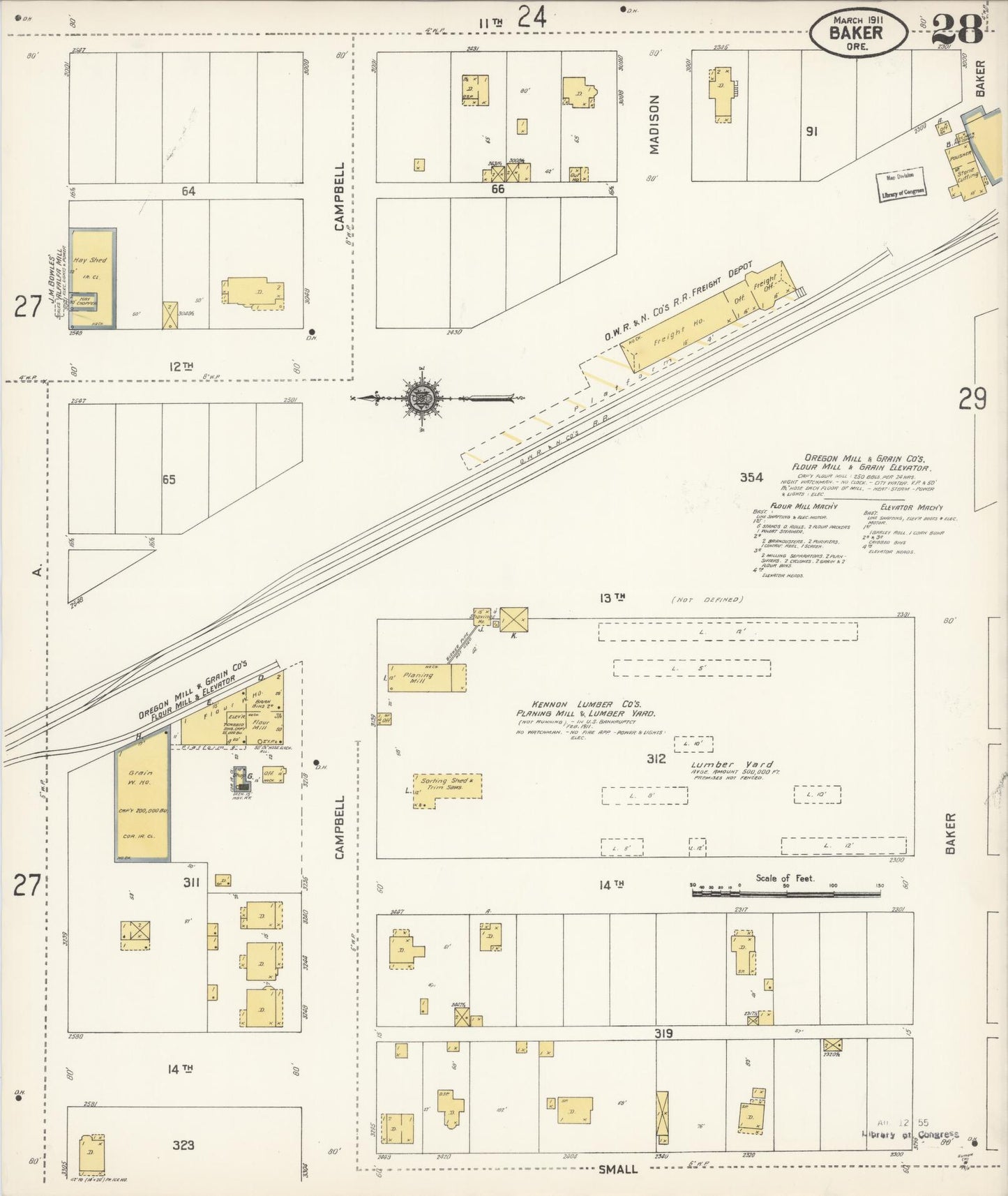 Sanborn Fire Insurance Map from Baker, Baker County, Oregon (1911), Sheet #0028 - Historic Sanborn Fire Insurance Map Print, vintage old map wall art, antique decor, genealogy gift, Oregon Oregon map