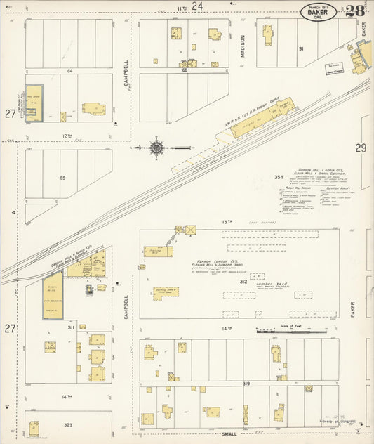 Sanborn Fire Insurance Map from Baker, Baker County, Oregon (1911), Sheet #0028 - Historic Sanborn Fire Insurance Map Print, vintage old map wall art, antique decor, genealogy gift, Oregon Oregon map