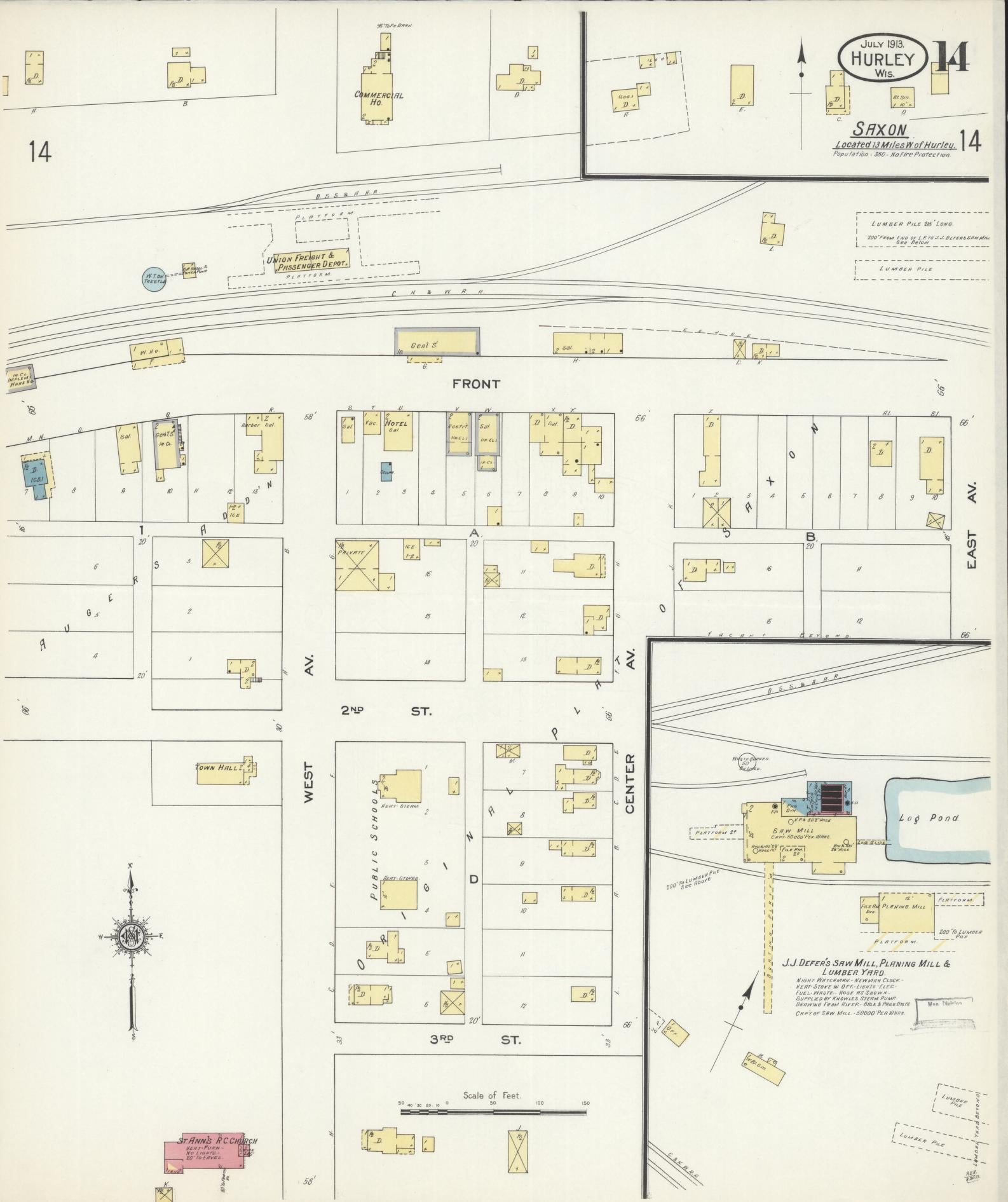 Sanborn Fire Insurance Map from Hurley, Iron County, Wisconsin (1913), Sheet #0014 - Historic Sanborn Fire Insurance Map Print, vintage old map wall art, antique decor, genealogy gift, Wisconsin Wisconsin map