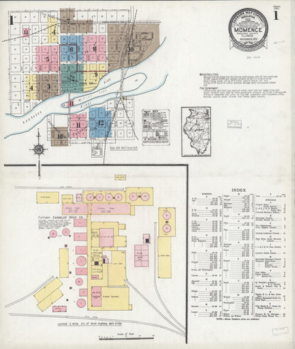 Sanborn Fire Insurance Map from Momence, Kankakee County, Illinois (1924), Sheet #0001 - Historic Sanborn Fire Insurance Map Print, vintage old map wall art, antique decor, genealogy gift, Illinois Illinois map