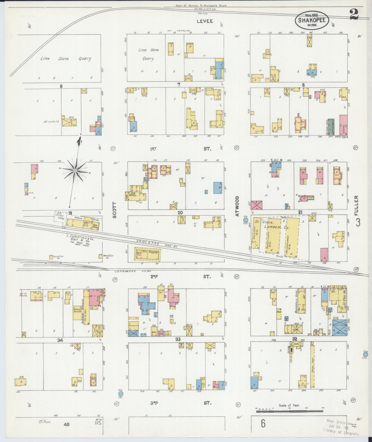 Sanborn Fire Insurance Map from Shakopee, Scott County, Minnesota (1902), Sheet #0002 - Historic Sanborn Fire Insurance Map Print, vintage old map wall art, antique decor, genealogy gift, Minnesota Minnesota map