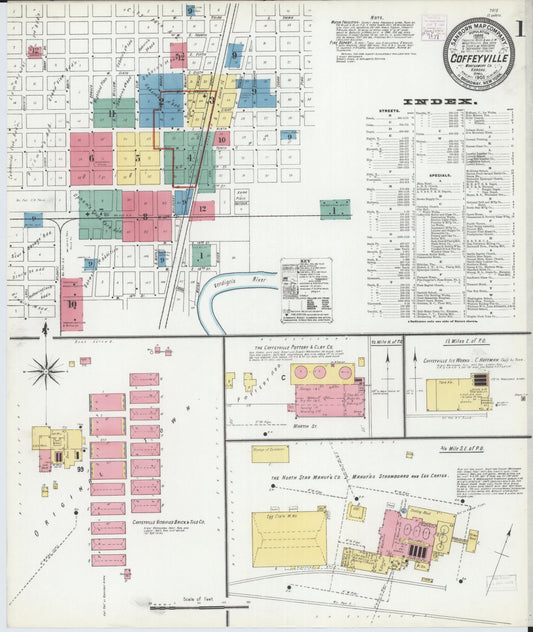 Sanborn Fire Insurance Map from Coffeyville, Montgomery County, Kansas (1905), Sheet #0001 - Historic Sanborn Fire Insurance Map Print, vintage old map wall art, antique decor, genealogy gift, Kansas Kansas map