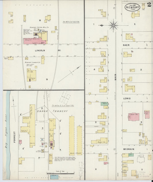 Sanborn Fire Insurance Map from Newport, Cocke County, Tennessee (1897), Sheet #0002 - Historic Sanborn Fire Insurance Map Print, vintage old map wall art, antique decor, genealogy gift, Tennessee Tennessee map