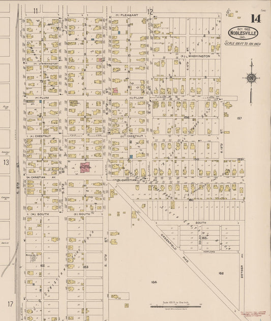 Sanborn Fire Insurance Map from Noblesville, Hamilton County, Indiana (1922), Sheet #0014 - Historic Sanborn Fire Insurance Map Print, vintage old map wall art, antique decor, genealogy gift, Indiana Indiana map