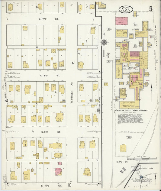 Sanborn Fire Insurance Map from Ada, Pontotoc County, Oklahoma (1920), Sheet #0005 - Historic Sanborn Fire Insurance Map Print, vintage old map wall art, antique decor, genealogy gift, Oklahoma Oklahoma map