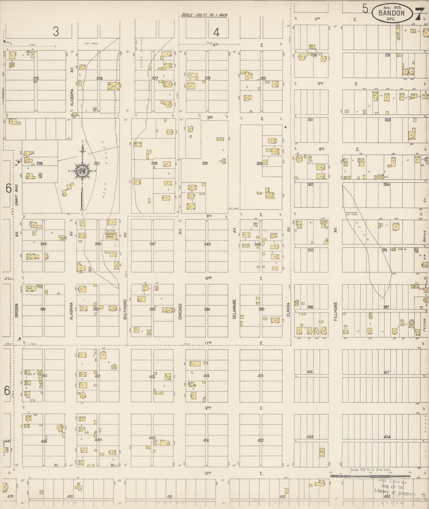 Sanborn Fire Insurance Map from Bandon, Coos County, Oregon (1915), Sheet #0007 - Complete Map Set gallery image, historic Sanborn map, vintage wall art, Oregon Oregon