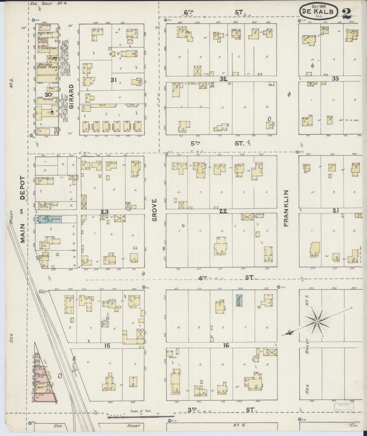 Sanborn Fire Insurance Map from De Kalb, De Kalb County, Illinois (1891), Sheet #0002 - Complete Map Set gallery image, historic Sanborn map, vintage wall art, Illinois Illinois