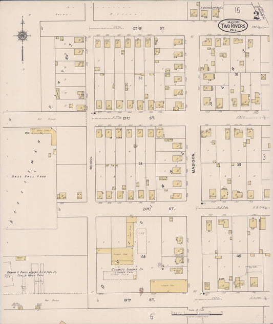 Sanborn Fire Insurance Map from Two Rivers, Manitowoc County, Wisconsin (1922), Sheet #0002 - Historic Sanborn Fire Insurance Map Print, vintage old map wall art, antique decor, genealogy gift, Wisconsin Wisconsin map