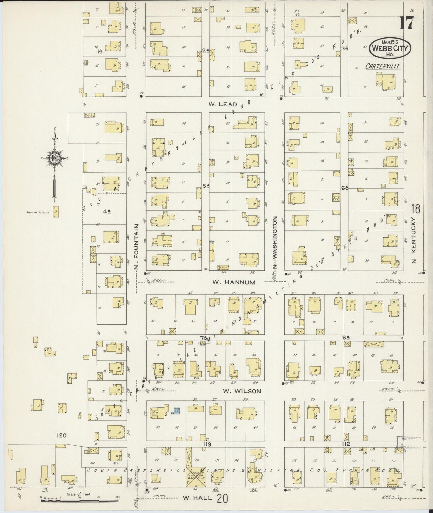 Sanborn Fire Insurance Map from Webb City, Jasper County, Missouri (1915), Sheet #0017 - Complete Map Set gallery image, historic Sanborn map, vintage wall art, Missouri Missouri
