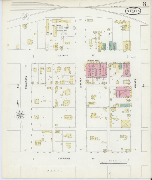 Sanborn Fire Insurance Map from Vinita, Craig County, Oklahoma (1896), Sheet #0003 - Historic Sanborn Fire Insurance Map Print, vintage old map wall art, antique decor, genealogy gift, Oklahoma Oklahoma map