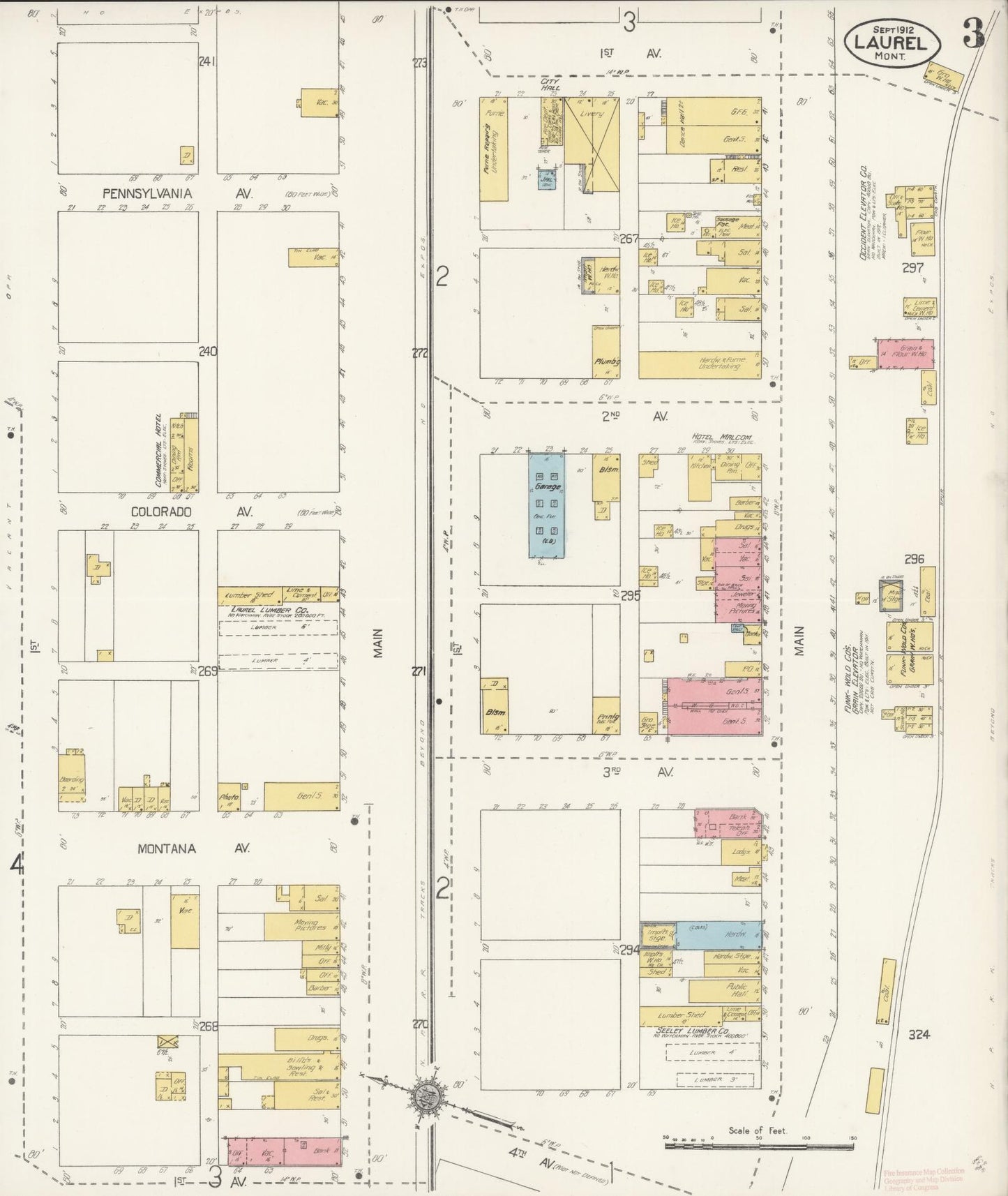 Sanborn Fire Insurance Map from Laurel, Yellowstone County, Montana (1912), Sheet #0003 - Complete Map Set gallery image, historic Sanborn map, vintage wall art, Montana Montana