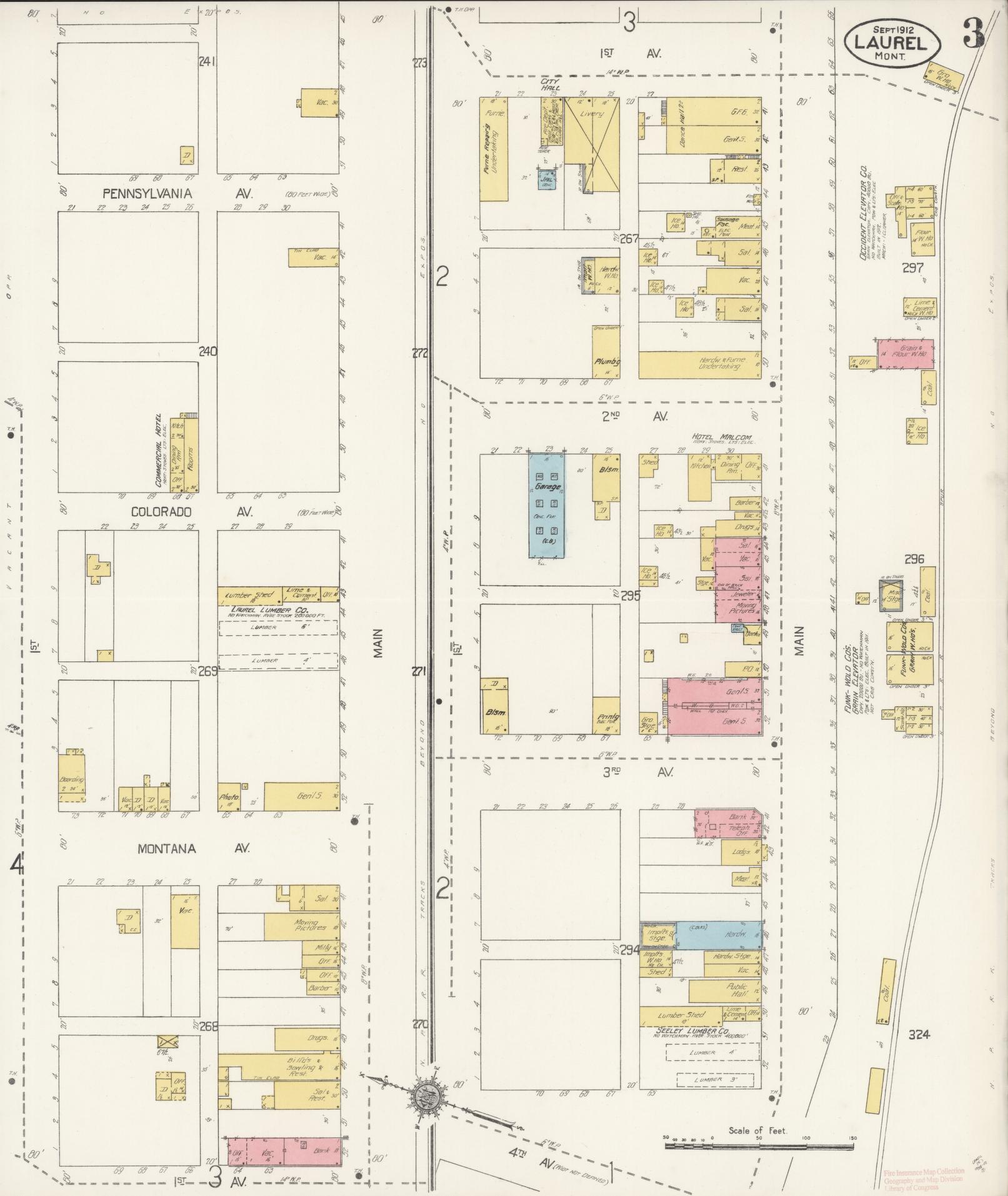 Sanborn Fire Insurance Map from Laurel, Yellowstone County, Montana (1912), Sheet #0003 - Complete Map Set gallery image, historic Sanborn map, vintage wall art, Montana Montana