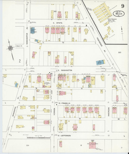 Sanborn Fire Insurance Map from Media, Delaware County, Pennsylvania (1912), Sheet #0009 - Historic Sanborn Fire Insurance Map Print, vintage old map wall art, antique decor, genealogy gift, Media Delaware map