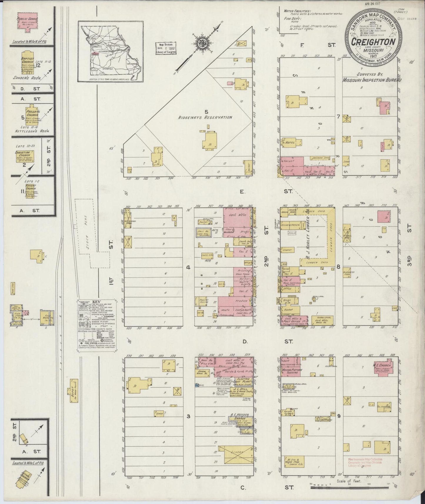 Sanborn Fire Insurance Map from Creighton, Cass County, Missouri (1917), Sheet #0001 - Historic Sanborn Fire Insurance Map Print, vintage old map wall art, antique decor, genealogy gift, Missouri Missouri map