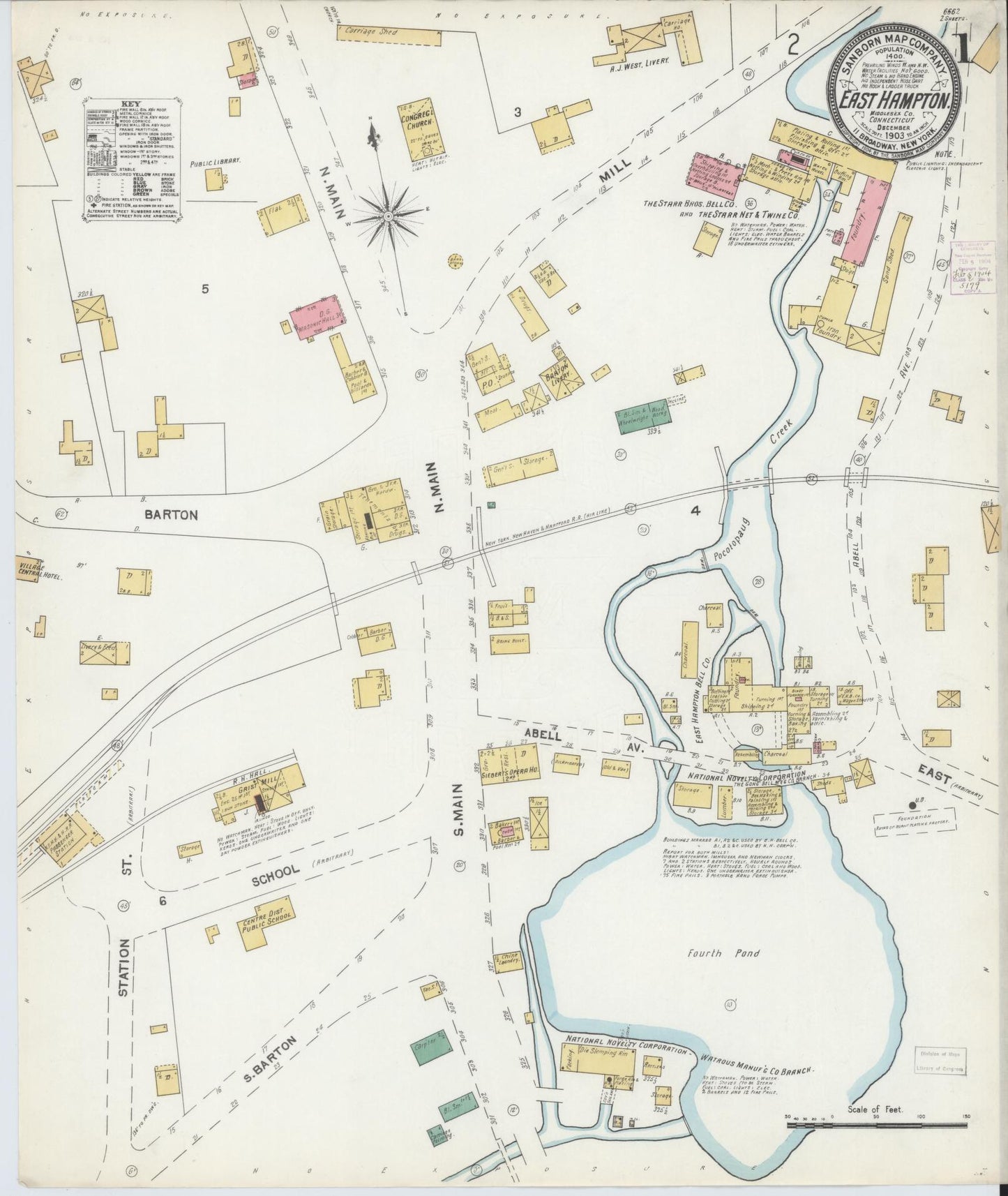 Sanborn Fire Insurance Map from East Hampton, Middlesex County, Connecticut (1903), Sheet #0001 - Complete Map Set gallery image, historic Sanborn map, vintage wall art, Connecticut Connecticut