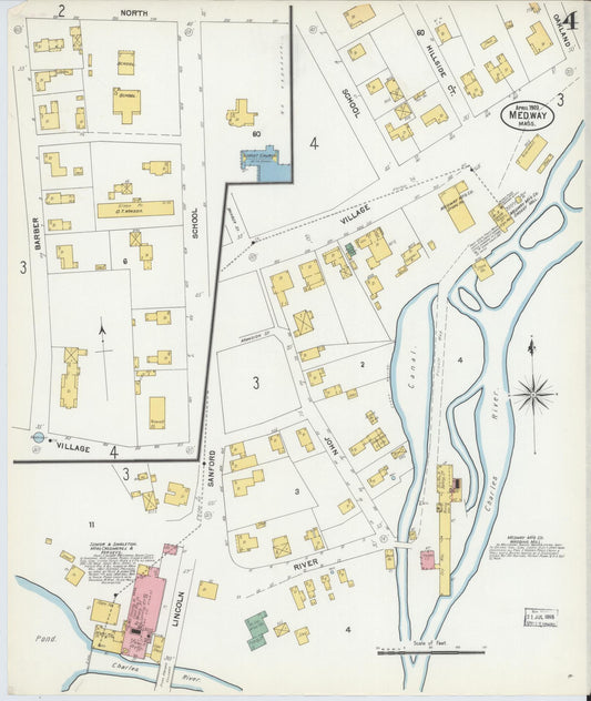 Sanborn Fire Insurance Map from Medway, Norfolk County, Massachusetts (1903), Sheet #0004 - Historic Sanborn Fire Insurance Map Print, vintage old map wall art, antique decor, genealogy gift, Massachusetts Massachusetts map