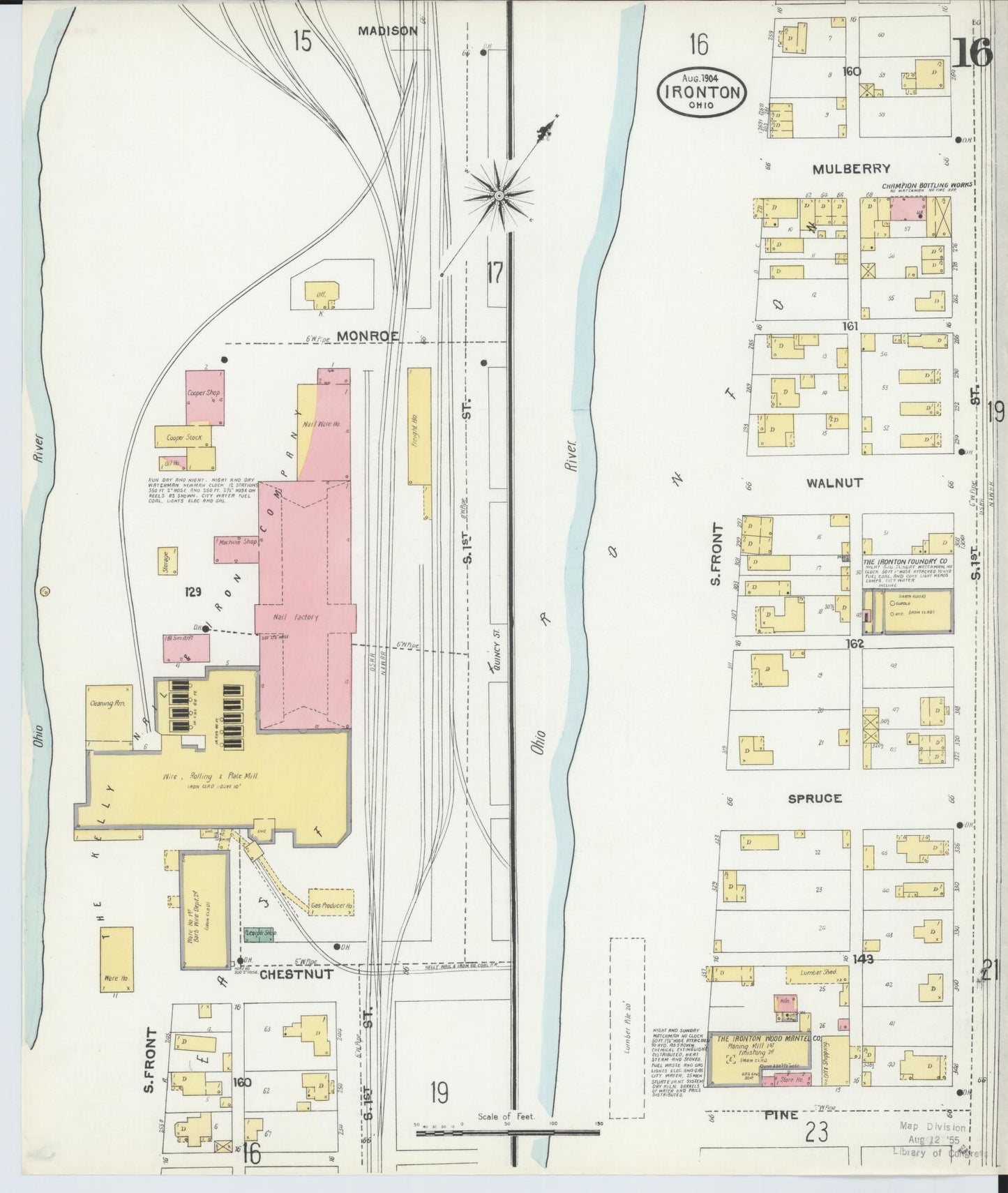 Sanborn Fire Insurance Map from Ironton, Lawrence County, Ohio (1904), Sheet #0016 - Historic Sanborn Fire Insurance Map Print, vintage old map wall art, antique decor, genealogy gift, Ohio Ohio map