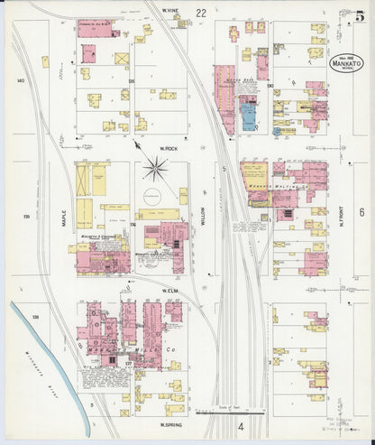 Sanborn Fire Insurance Map from Mankato, Blue Earth County, Minnesota (1908), Sheet #0005 - Complete Map Set gallery image, historic Sanborn map, vintage wall art, Minnesota Minnesota