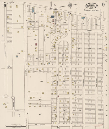 Sanborn Fire Insurance Map from Bergenfield, Bergen County, New Jersey (1923), Sheet #0009 - Historic Sanborn Fire Insurance Map Print, vintage old map wall art, antique decor, genealogy gift, New Jersey New Jersey map