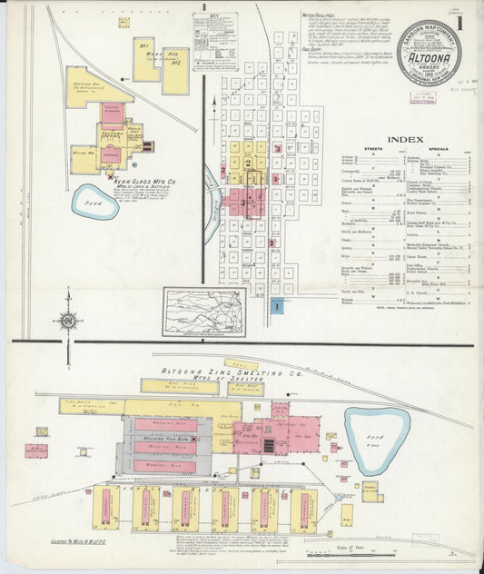 Sanborn Fire Insurance Map from Altoona, Wilson County, Kansas (1913), Sheet #0001 - Historic Sanborn Fire Insurance Map Print, vintage old map wall art, antique decor, genealogy gift, Kansas Kansas map