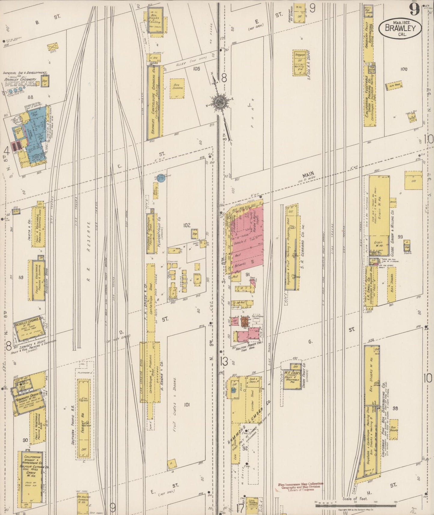 Sanborn Fire Insurance Map from Brawley, Imperial County, California (1922), Sheet #0009 - Complete Map Set gallery image, historic Sanborn map, vintage wall art, California California