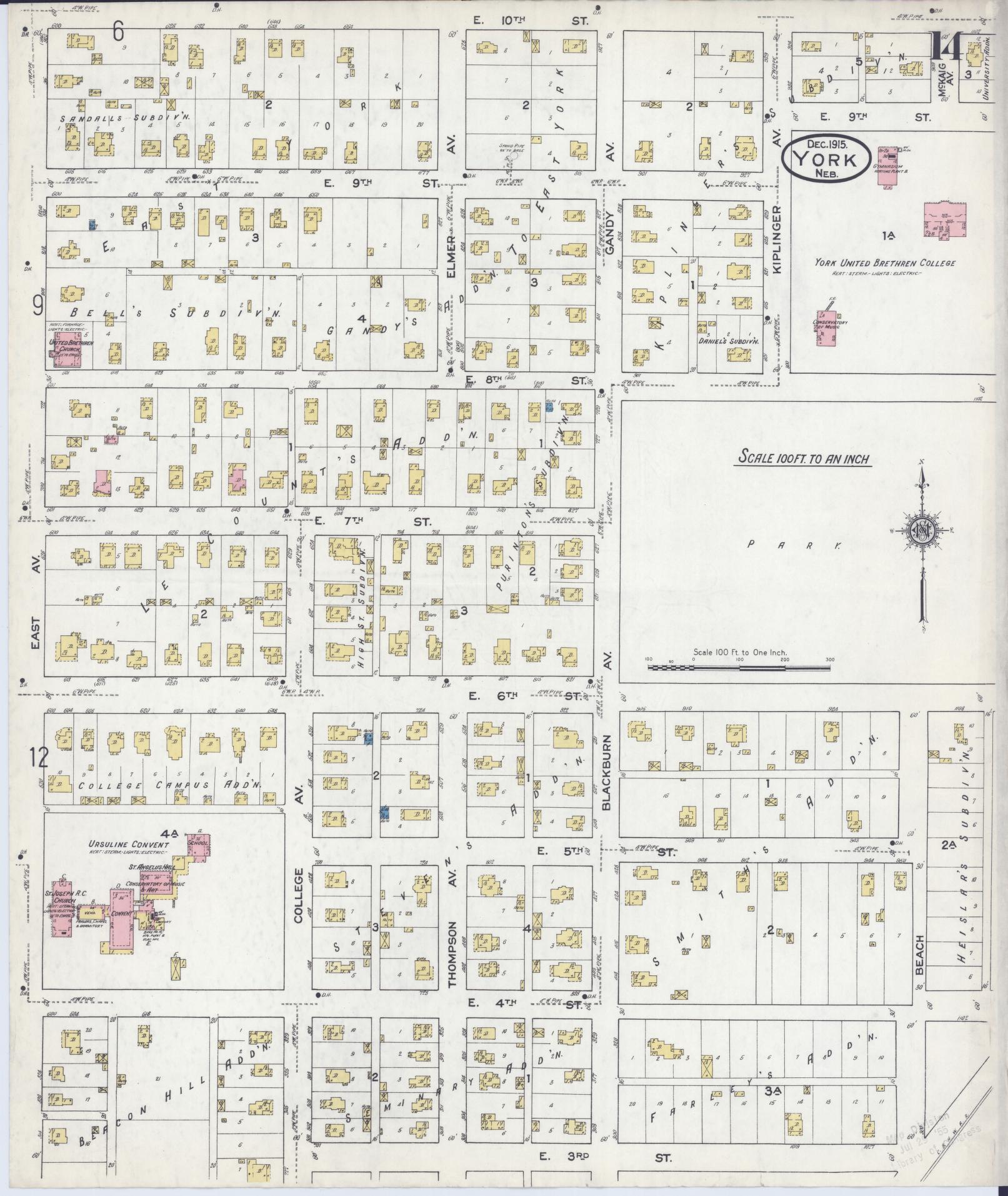 Sanborn Fire Insurance Map from York, York County, Nebraska (1915), Sheet #0014 - Complete Map Set gallery image, historic Sanborn map, vintage wall art, Nebraska Nebraska