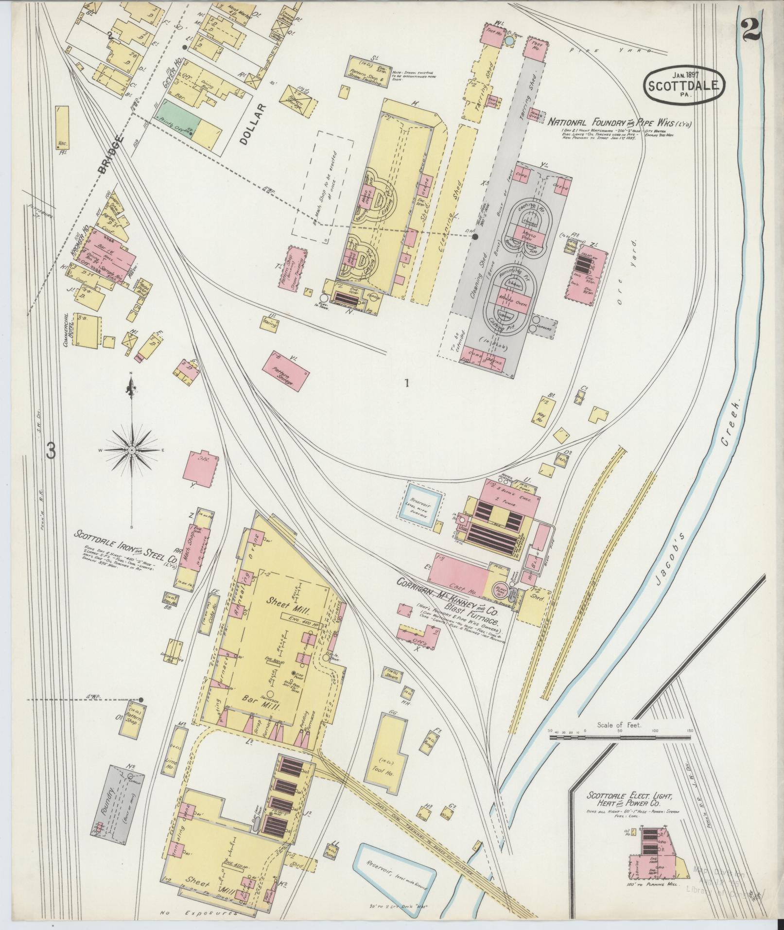 Sanborn Fire Insurance Map from Scottdale, Westmoreland County, Pennsylvania (1897), Sheet #0002 - Complete Map Set gallery image, historic Sanborn map, vintage wall art, Pennsylvania Pennsylvania