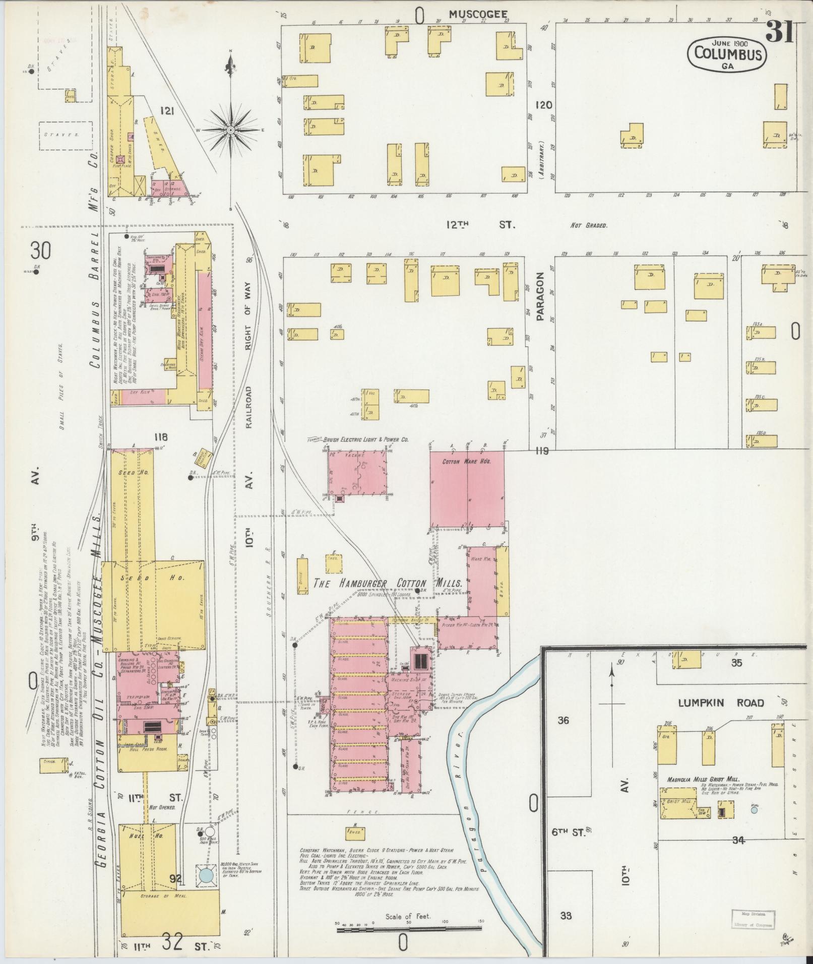 Sanborn Fire Insurance Map from Columbus, Muscogee County, Georgia (1900), Sheet #0031 - Complete Map Set gallery image, historic Sanborn map, vintage wall art, Georgia Georgia