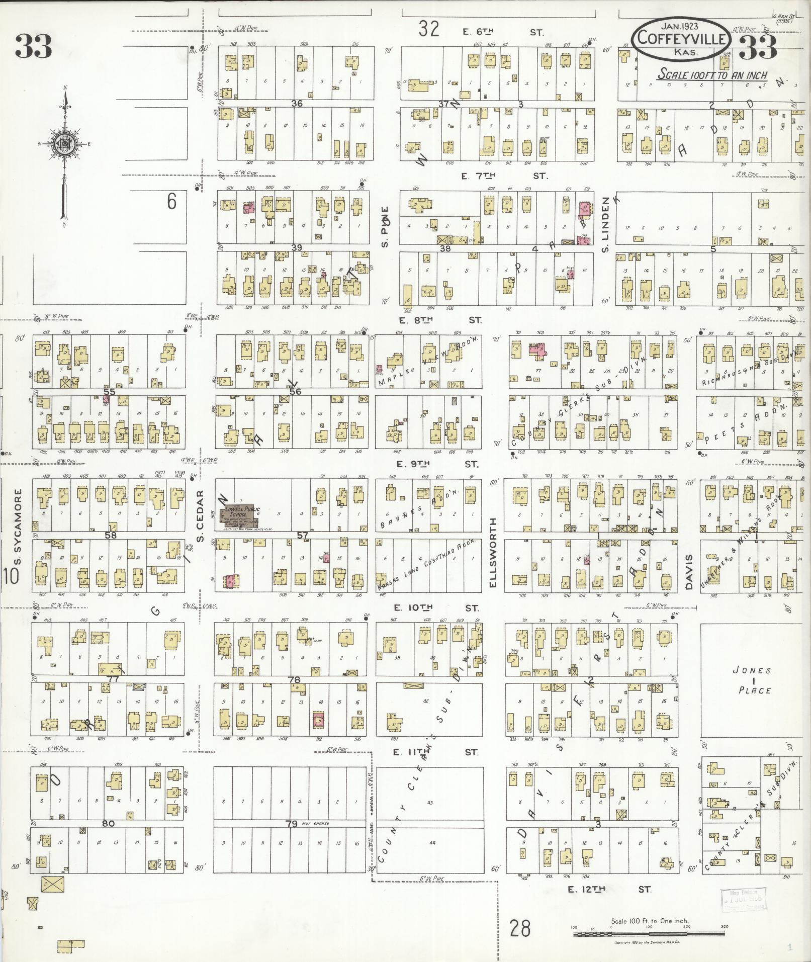 Sanborn Fire Insurance Map from Coffeyville, Montgomery County, Kansas (1923), Sheet #0033 - Complete Map Set gallery image, historic Sanborn map, vintage wall art, Kansas Kansas