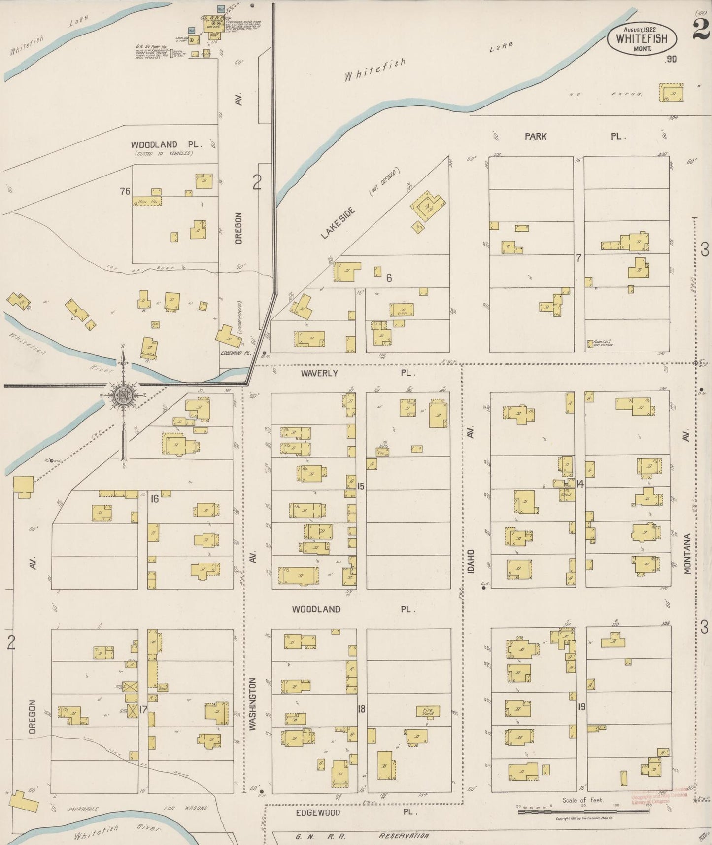 Sanborn Fire Insurance Map from Whitefish, Flathead County, Montana (1922), Sheet #0002 - Complete Map Set gallery image, historic Sanborn map, vintage wall art, Montana Montana