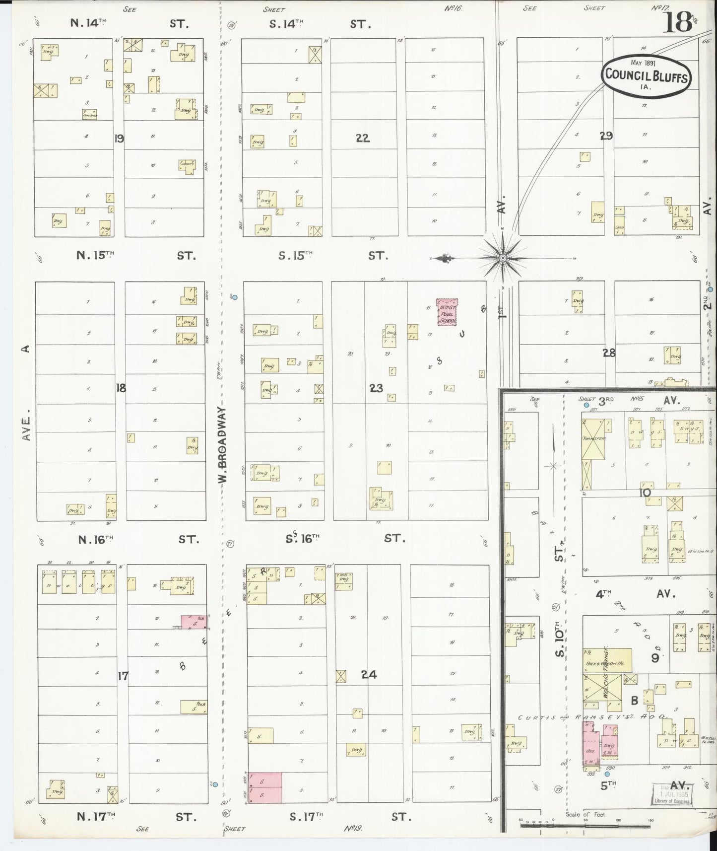 Sanborn Fire Insurance Map from Council Bluffs, Pottawattamie County, Iowa (1891), Sheet #0018 - Historic Sanborn Fire Insurance Map Print, vintage old map wall art