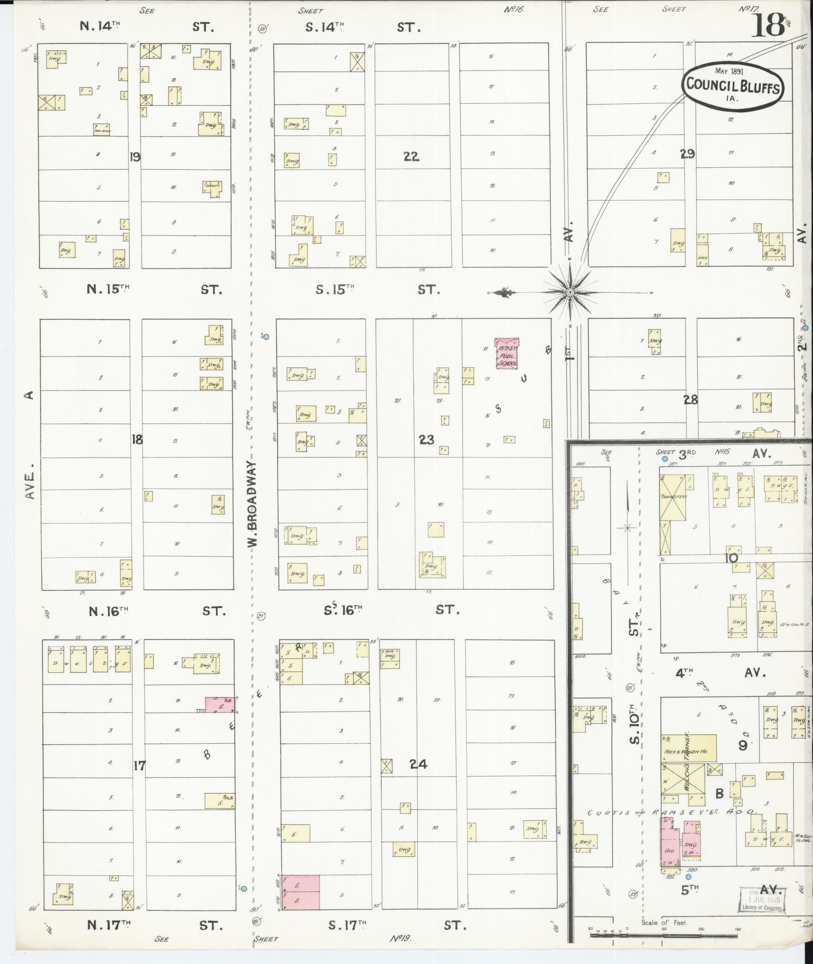 Sanborn Fire Insurance Map from Council Bluffs, Pottawattamie County, Iowa (1891), Sheet #0018 - Historic Sanborn Fire Insurance Map Print, vintage old map wall art