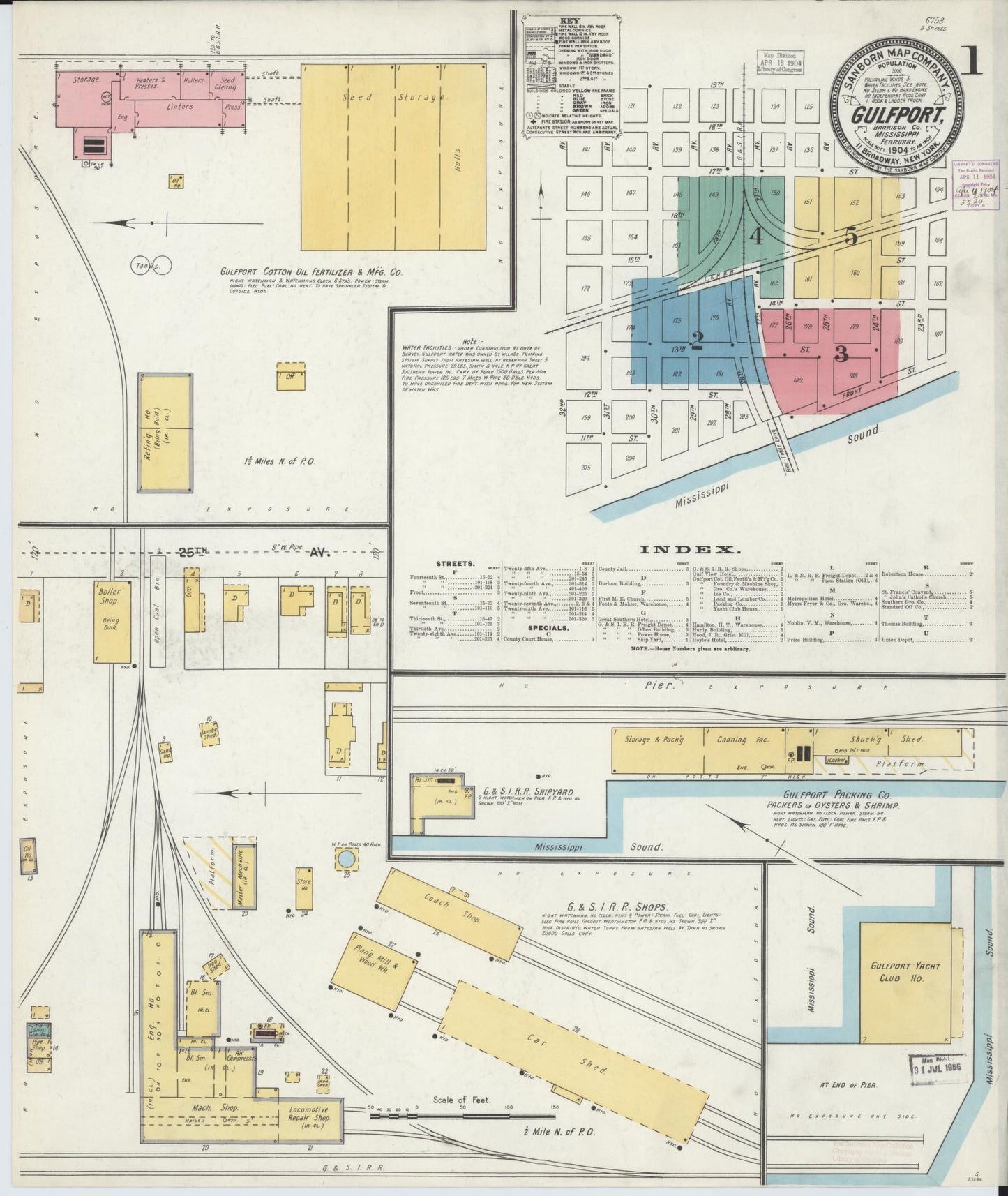 Sanborn Fire Insurance Map from Gulfport, Harrison County, Mississippi (1904), Sheet #0001 - Complete Map Set gallery image, historic Sanborn map, vintage wall art, Mississippi Mississippi