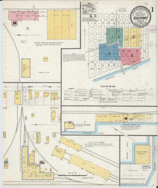Sanborn Fire Insurance Map from Gulfport, Harrison County, Mississippi (1904), Sheet #0001 - Complete Map Set gallery image, historic Sanborn map, vintage wall art, Mississippi Mississippi
