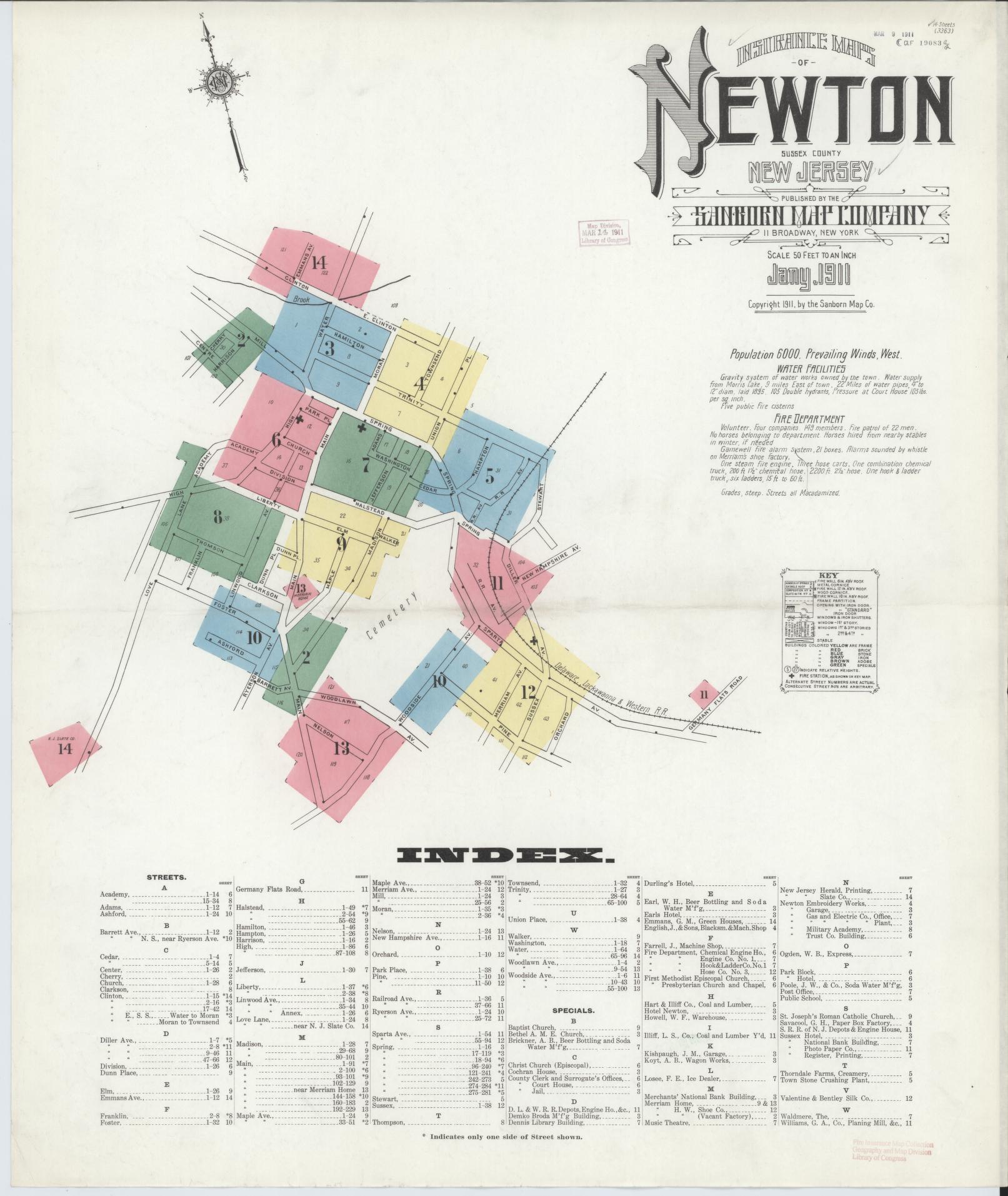 Sanborn Fire Insurance Map from Newton, Sussex County, New Jersey. (1911) – Historic Sanborn Fire Insurance Map Print