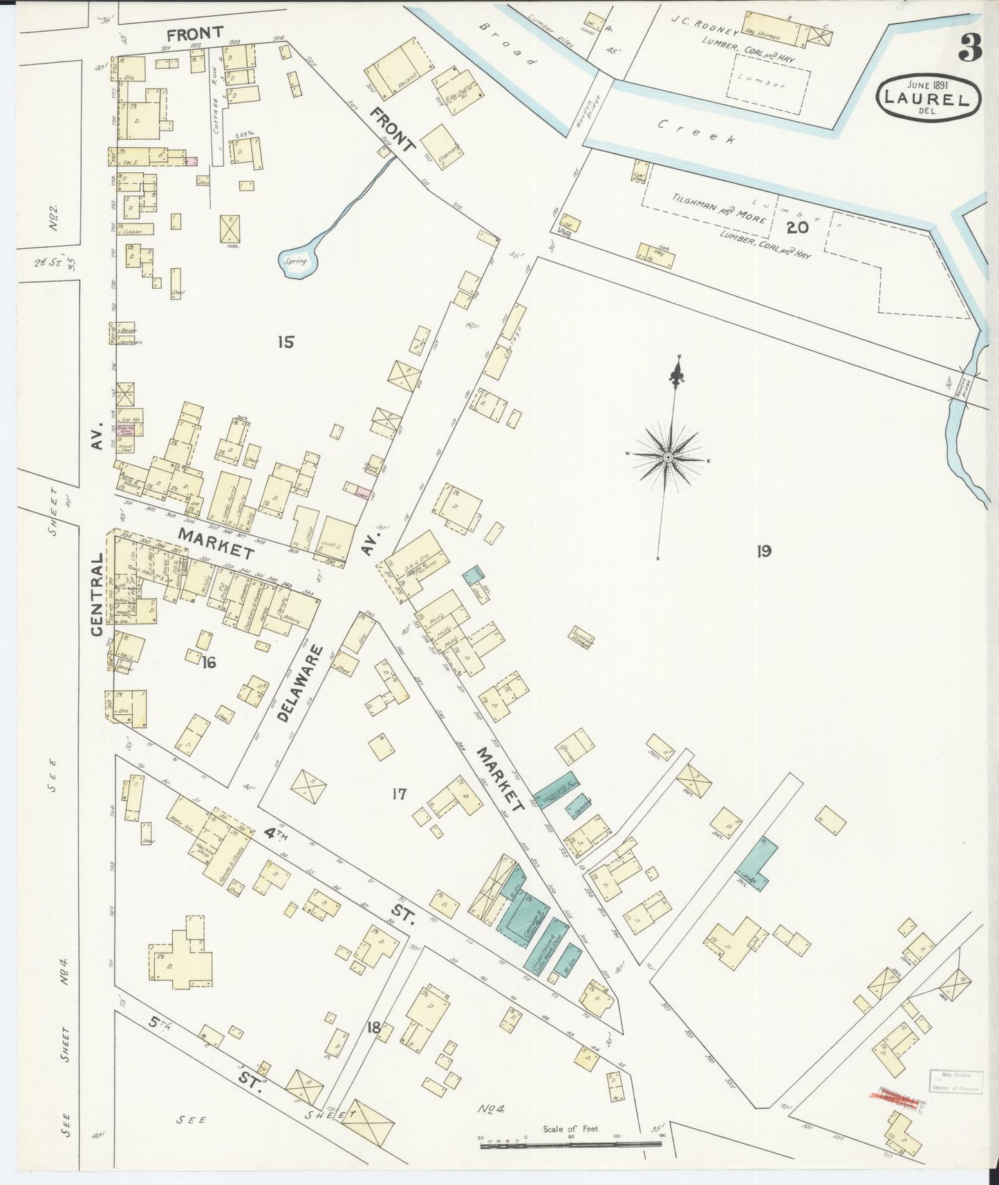Sanborn Fire Insurance Map from Laurel, Sussex County, Delaware (1891), Sheet #0003 - Historic Sanborn Fire Insurance Map Print, vintage old map wall art, antique decor, genealogy gift, Delaware Delaware map