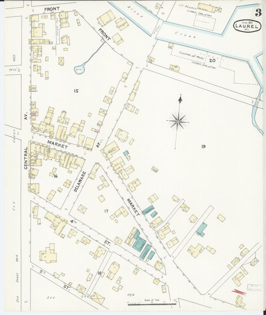 Sanborn Fire Insurance Map from Laurel, Sussex County, Delaware (1891), Sheet #0003 - Historic Sanborn Fire Insurance Map Print, vintage old map wall art, antique decor, genealogy gift, Delaware Delaware map