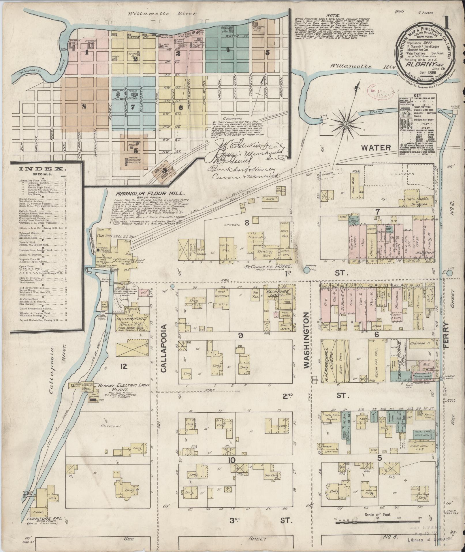 Sanborn Fire Insurance Map from Albany, Linn County, Oregon (1888), Sheet #0001 - Complete Map Set gallery image, historic Sanborn map, vintage wall art, Oregon Oregon