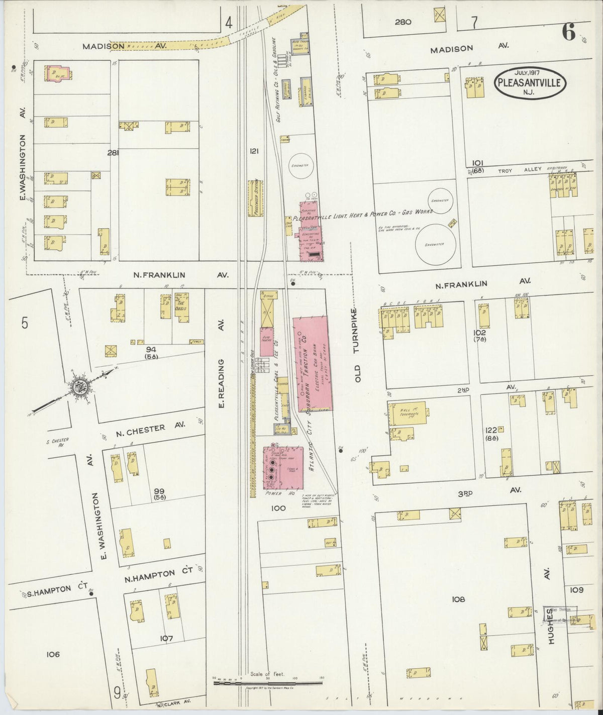Sanborn Fire Insurance Map from Pleasantville, Atlantic County, New Jersey (1917), Sheet #0006 - Historic Sanborn Fire Insurance Map Print, vintage old map wall art, antique decor, genealogy gift, New Jersey New Jersey map
