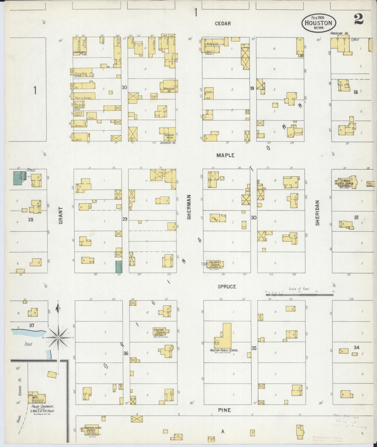 Sanborn Fire Insurance Map from Houston, Houston County, Minnesota (1900), Sheet #0002 - Complete Map Set gallery image, historic Sanborn map, vintage wall art, Minnesota Minnesota