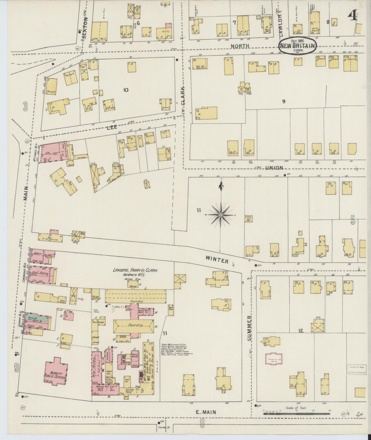 Sanborn Fire Insurance Map from New Britain, Hartford County, Connecticut (1895), Sheet #0004 - Complete Map Set gallery image, historic Sanborn map, vintage wall art, Connecticut Connecticut